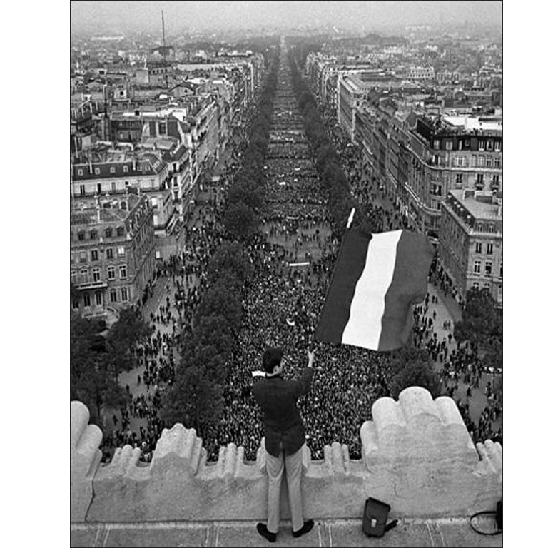 Person waving a flag as part of the 1968 events